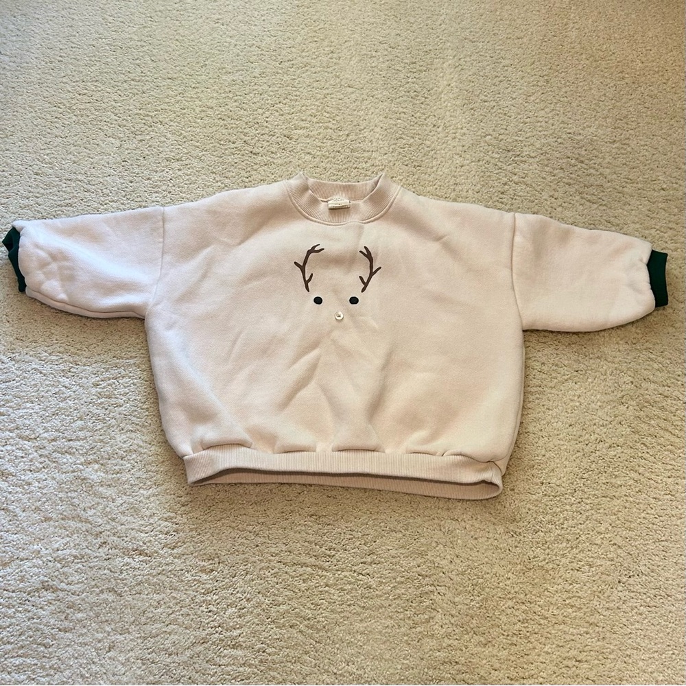 Toddler Reindeer Holiday Sweatshirt - Puffy Korean Minimal Christmas